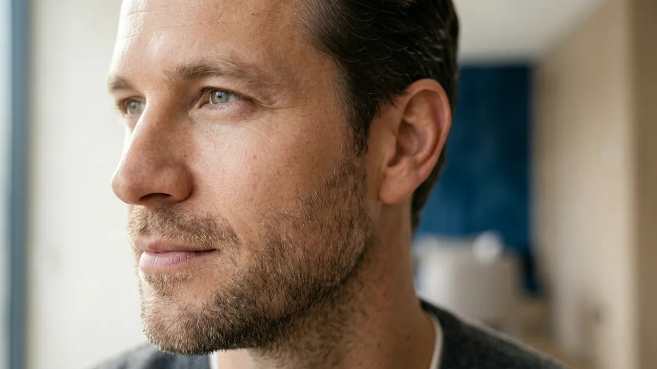 A close view of a man's cheek, jawline and the front of the ear — Deep plane facelift