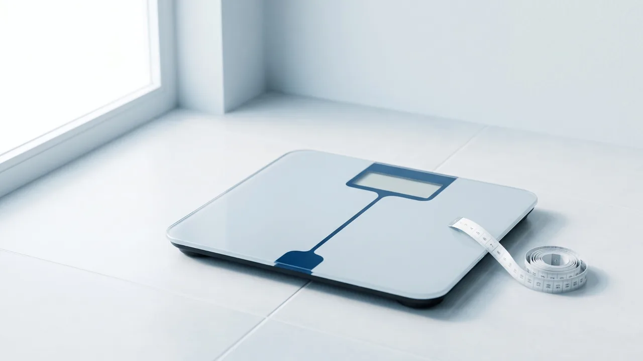 Digital bathroom scale with a soft tape measure coiled beside it — gastric sleeve BMI requirements