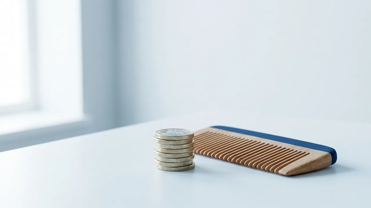 Pound coins stacked beside a wooden comb — the cost of a hair transplant in Turkey