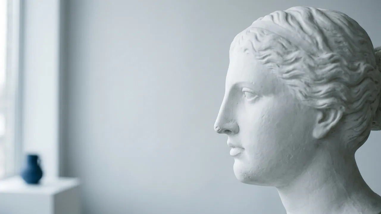 Classical white plaster statue in profile with focus on the nose line — rhinoplasty in Turkey